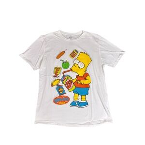 The Simpsons Bart Simpson White T-Shirt Buzz Cola Trippy Graphic‎ Tee Large